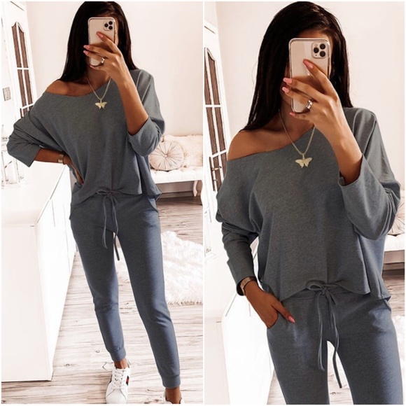 One shoulder 2 piece lounge set - WINE - Picture 4 of 5